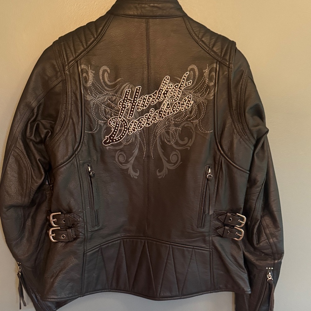 Harley-Davidson Women's Embroidered detailed with studs Black Leather Jacket